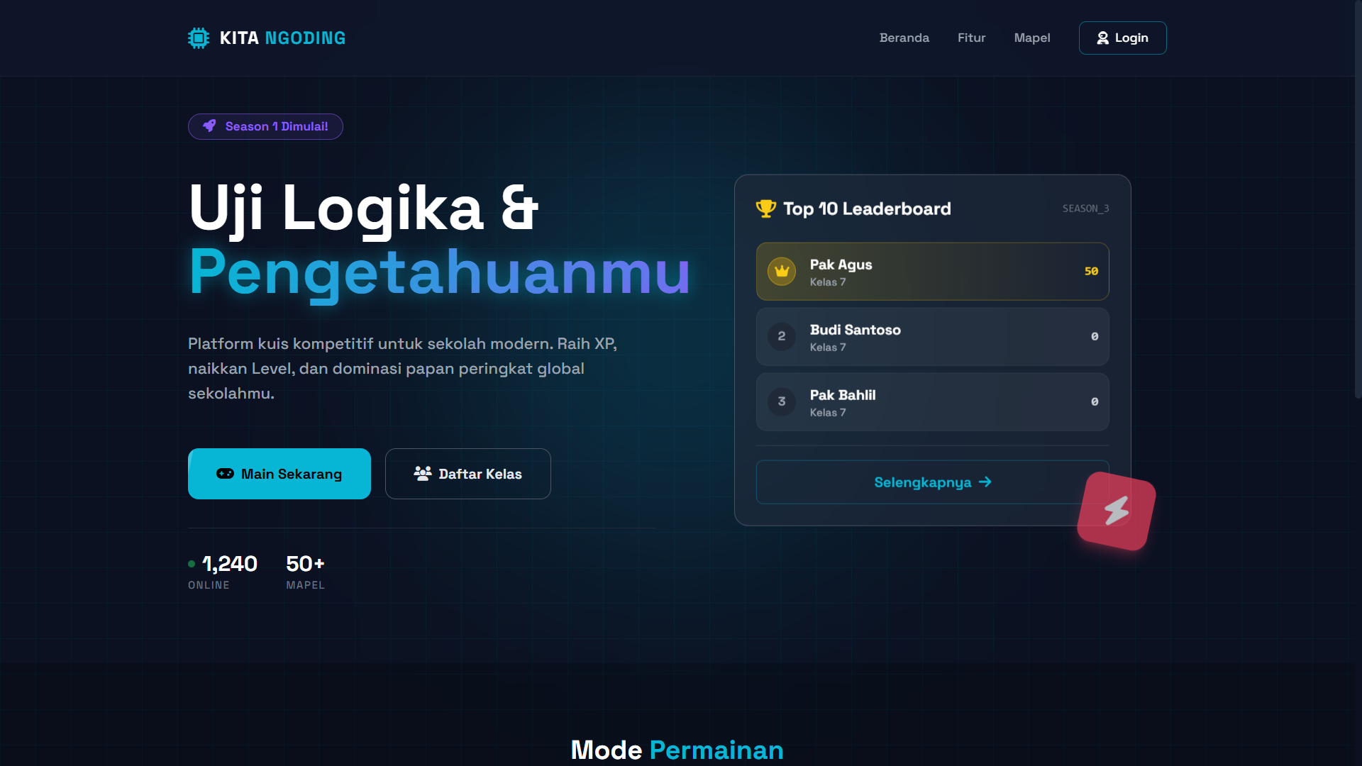 School Quiz Arena — E-Learning Gamifikasi (Laravel)